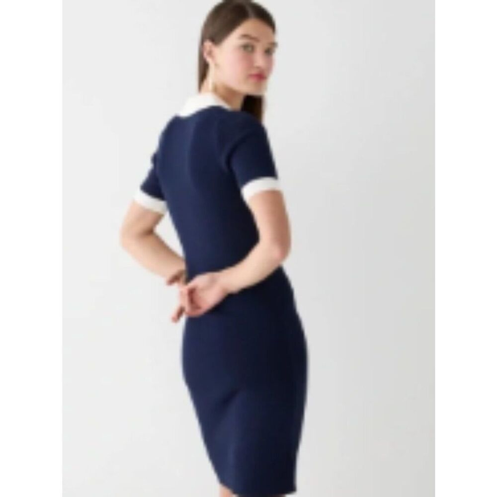J. Crew Short-sleeve contrast-trim sweater-dress BP517 Navy white size 2X NWT - Picture 8 of 16